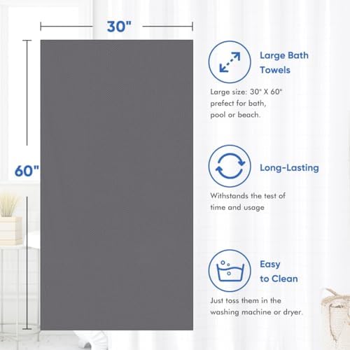 HOMEXCEL 4PK Bath Towel Set, 30x60 in, Absorbent Large Towels - Image 5