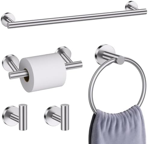 Brushed Nickel Bathroom Hardware Accessories Set, 5 Pieces Round Towel Bar Set by SOAEZ