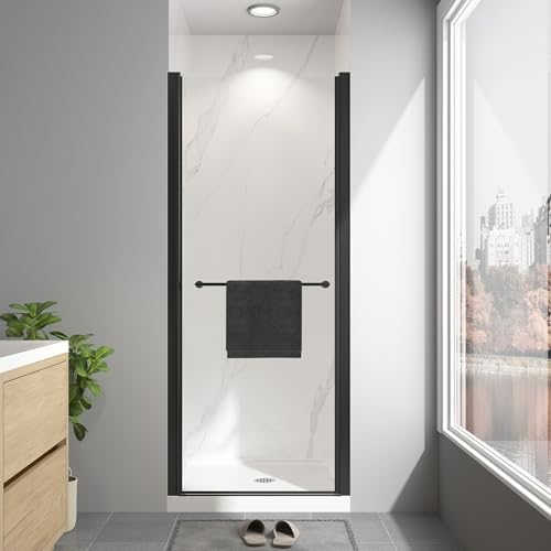 28"-30" W x 72" H Frameless Pivot Shower Door Matte Black by EASYWORC