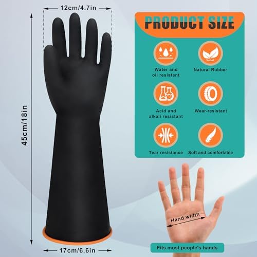 18" XL Size Latex Chemical Resistant Gloves, Heavy Duty Long Rubber Gloves - Image 2