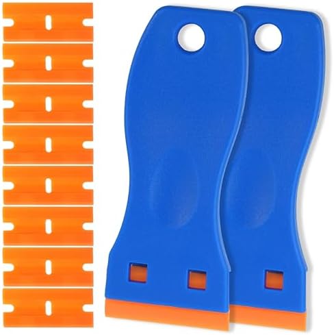 2 Pack Non-Scratch Plastic Scrapers, 8 Replacement Razor Blades, House & Car by CarSleek-ProfessionalCarCare