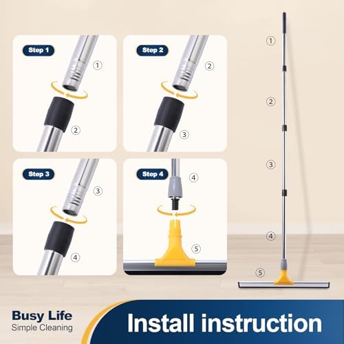 Yocada Rubber Floor Squeegee 17.7" TPR Blade Scrubber Broom 61.8inch Pole - Image 4