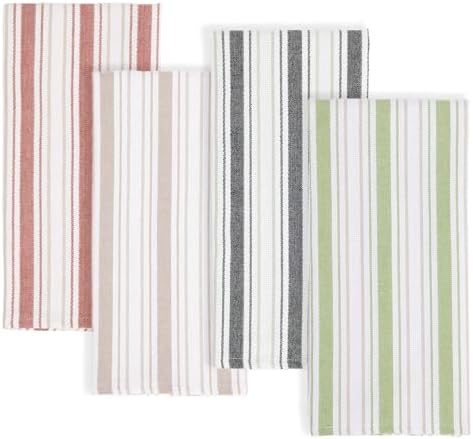 Neutral Farmhouse Slubbed Kitchen Towel Set of 4, 18 x 28 Inches Rustic Striped by Botoutin