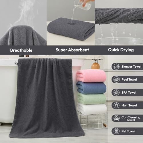 JML Bath Towels with Hanging Loop, 2 Pack, 27x55 in, Microfiber, Dark Gray - Image 4