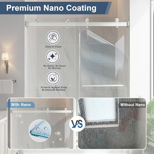 55-60" x 76"H Frameless Double Sliding Shower Doors Brushed Nickle - Image 3