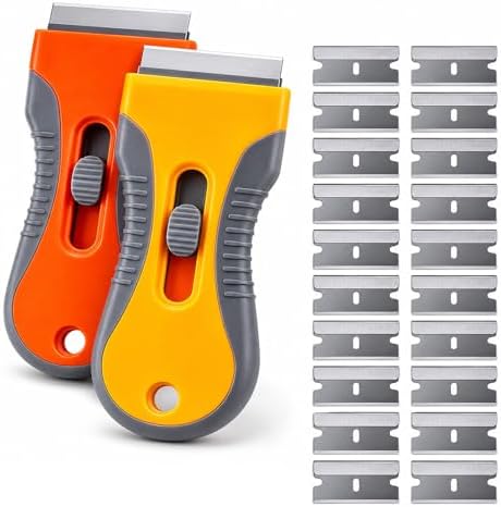 Razor Blade Scraper Set, 2 Safety-Lock Handles + 20 Steel Blades by CreateconfidentlyCreatewithRackii%E2%80%8B