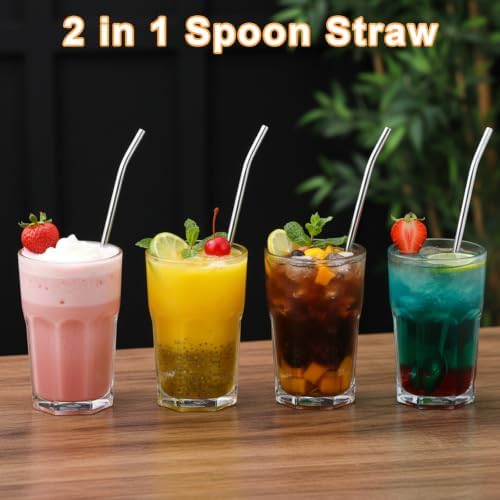 Stainless Steel Spoon Straws 6 Pack, 2 in 1 Snow Cone Straws - Image 6