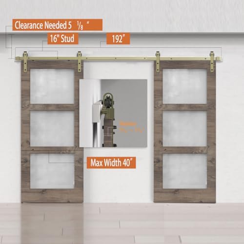 16FT Classic Brass Sliding Barn Door Hardware Kit - Image 3