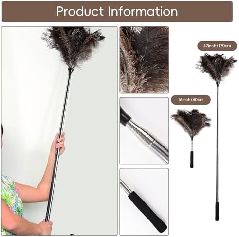THARAHT Extendable Ostrich Feather Duster up to 16-47 inches Fluffy Feathers - Image 2
