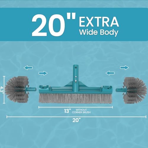 20” Pool Brush Head with Round Ends, Nylon Bristles, Extra Wide Plastic Pool - Image 2