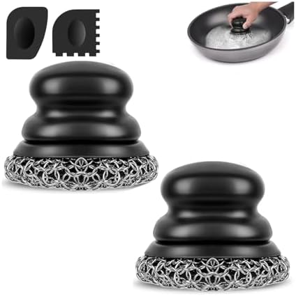 Cast Iron Scrubber and and Scraper, Chain Mail Scrubber by Onewly