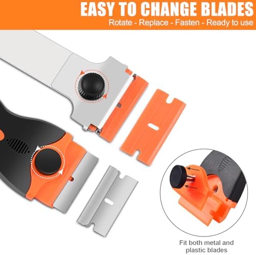 NECAMOCU 4 Pack Razor Blade Scraper, Includes 50 PCS Metal & Plastic Blades - Image 5