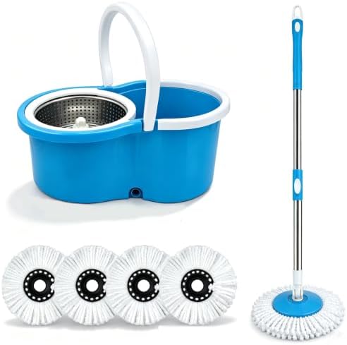 Spin Mop and Bucket with Wringer, 4 Refill Heads by Unknown