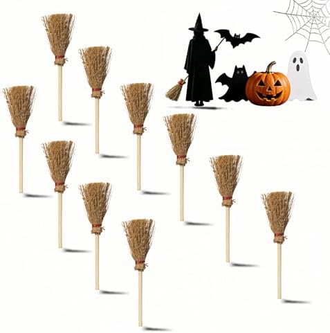 10 PCS Mini Witch Broom, 3.94 Inch Miniature Straw Broom by yayaboqu