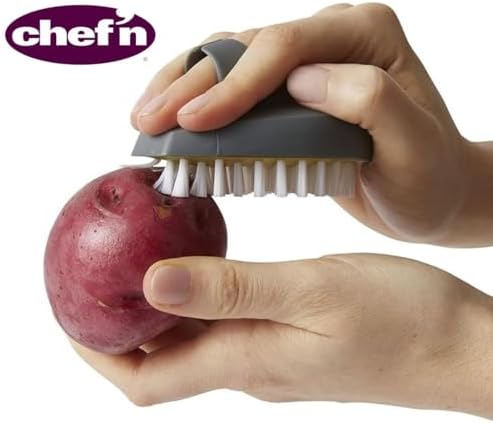 Chef'n PalmBrush Vegetable Brush, 3.5" x 3" x 1.5", Marble Gray - Image 2