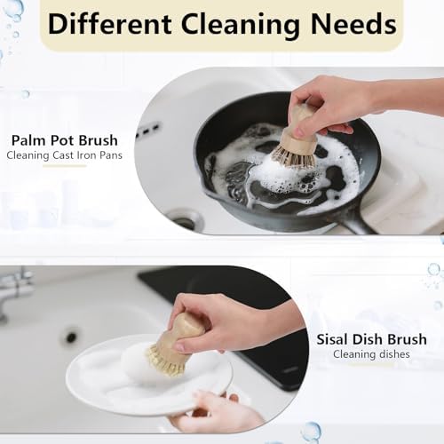 5 Pack Bamboo Dish Brush Set - Image 5