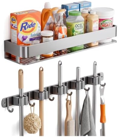 24 Inch Mop and Broom Holder Wall Mount, Broom Hanger Organizer by Unknown