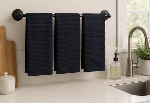 Dark Navy Blue Kitchen Hand Dish Towels, 100% Cotton - Image 2