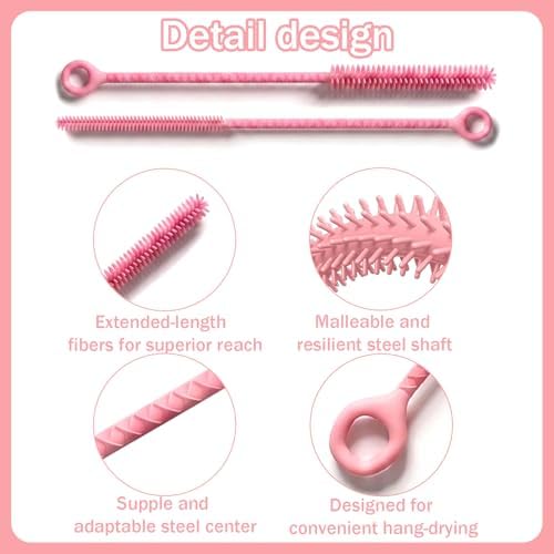 2Pcs Silicone Straw Cleaner Brush. Extra Long 12.6In Reusable Straw Brush - Image 4