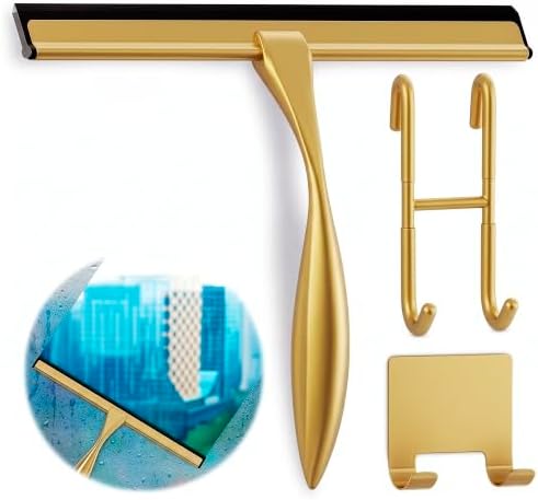 12 Inch Gold Squeegee for Shower Glass Doors, 2 Hooks Included by Novsix