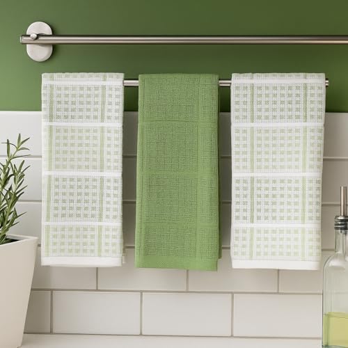 Sage Green Kitchen Hand Dish Towels, Waffle Checkered - Image 6