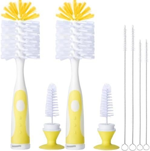 Yellow Baby Bottle Brush 2-Pack, Suction Base & Hidden Cleaner by CAREBABYMORE