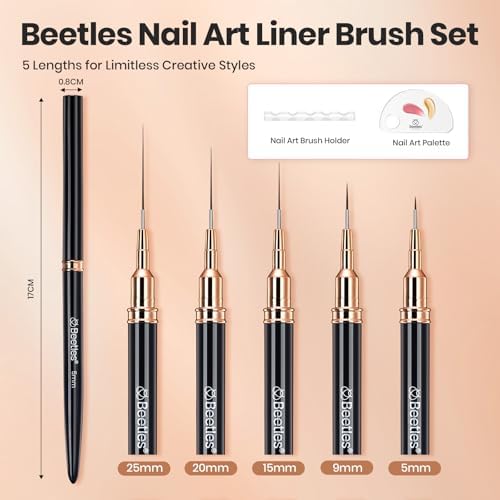 Beetles Liner Brushes for Nails 5pcs, Metallic Nail Art Brushes Black - Image 2