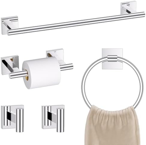 Chrome Bathroom Hardware Towel Bar Set, 5 Pieces Double Dase Toilet Paper by SOAEZ