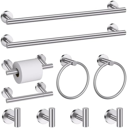Brushed Nickel Towel Bar Bathroom Hardware Accessories Set, 10 Pieces Upgraded by SOAEZ