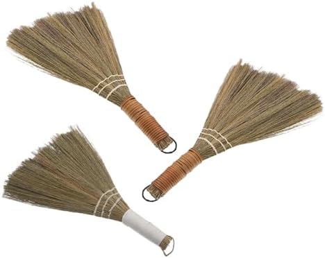 Miscanthus Hand Woven Sweeper Broom 3pcs Short Handle by Hemobllo