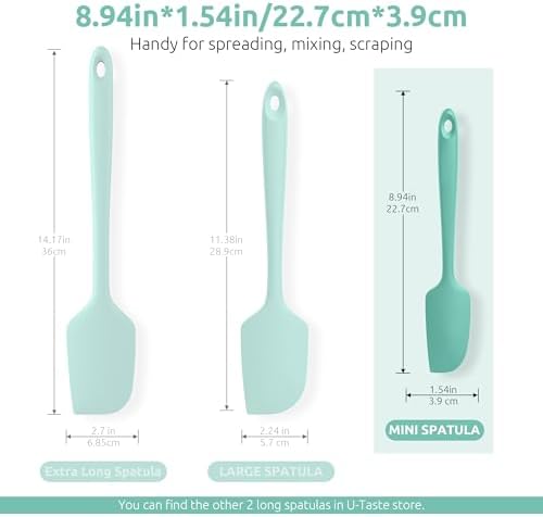 U-Taste Small Mini Silicone Spatula, 9in Rubber Jar Bowl Scraper, Aqua Sky - Image 2