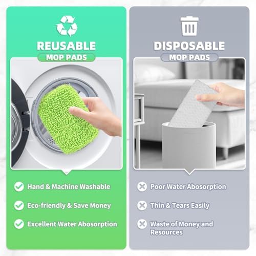 8 Pack Green Reusable Chenille Mop Pads Fit - Image 5