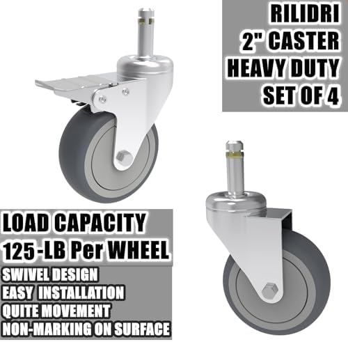 RILIDRI 2-Inch Swivel Stem Caster, 7/16-Inch Stem Diameter Rubber Wheel - Image 6