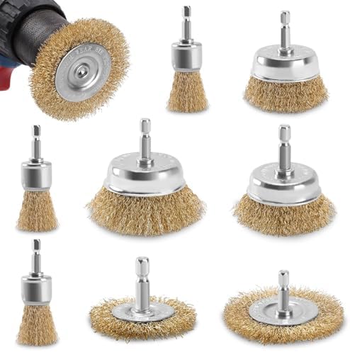 POLIWELL 9 Pack Wire Wheel Cup Brush Carbon Steel Brass Coated by POLIWELL