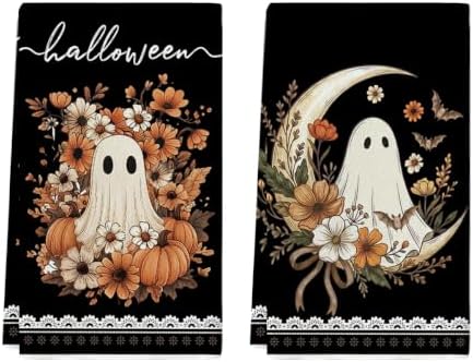 Artoid Mode Black Ghost Moon Halloween Kitchen Towels Set of 2 18x26 Inch by ArtoidMode