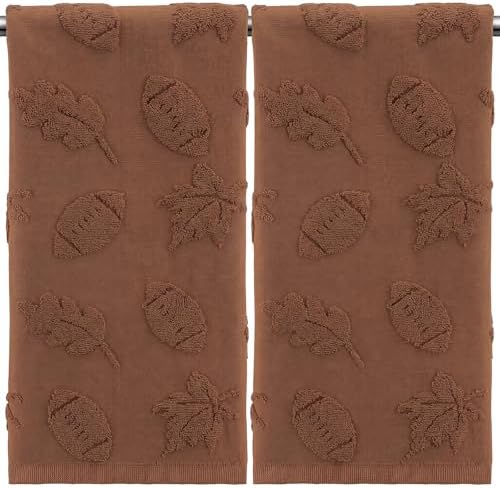 Mindsoft 2 Pcs Fall Hand Towels 3D Pumpkin Jacquard, Football Maple Leaf by Mindsoft