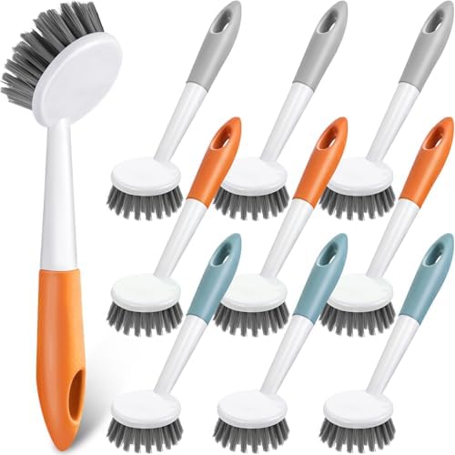 Patelai 12 Pack Long Handle Dish Scrub Brush Stiff Bristles by Patelai