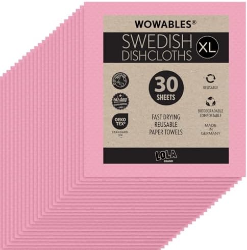 Swedish Dishcloths for Kitchen XL, 30 Sheet Roll, Biodegradable & Compostable by LolaProducts