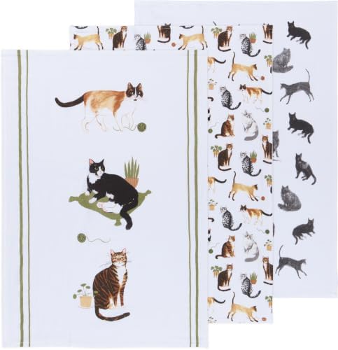 Now Designs Floursack Kitchen Towels Quick Dry Cotton Hand Towel Set, Cat by NowDesigns