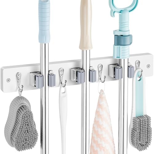 OUTNILI White Mop Broom Holder Wall Mount by OUTNILI