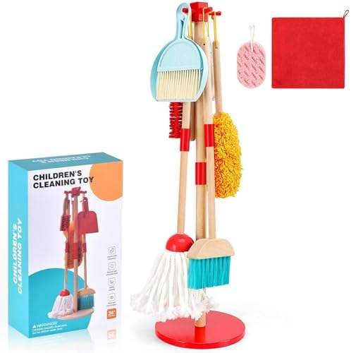 WHOHOLL Wooden Cleaning Toy Set Kids Broom and Dustpan Set by WHOHOLL