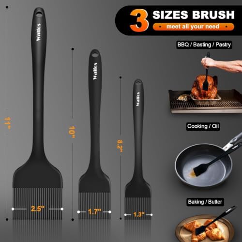 Walfos 3 Size Basting Brush, 600°F High Heat Resistant Silicone Pastry Brushes - Image 2