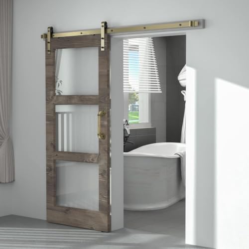 5FT Classic Brass Sliding Barn Door Hardware Kit - Image 3