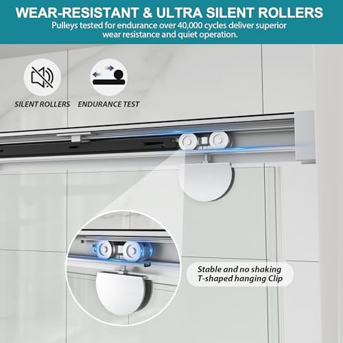Frameless Double Sliding Shower Door, 43-48" Wx76 H, 5/16" Brushed Nickel - Image 6