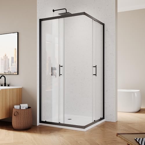 ELEGANT 34" D x 34" W x 72" H Corner Double Sliding Shower Door, Matte Black - Image 2