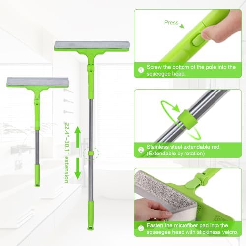 Shower Squeegee with 22.4"-30.1" Extendable Pole, Car Windshield, Bathroom - Image 4
