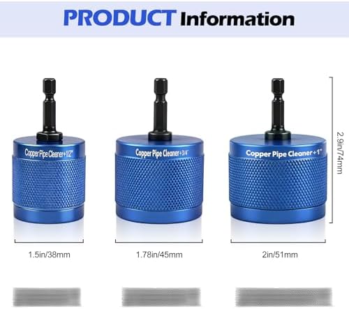 Copper Pipe Cleaner for Drill, 3 Sizes, 3/4 and 1 in, 6 Spare Blades - Image 3