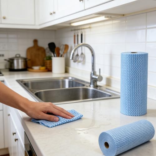 Disposable Cleaning Cloths Blue Kitchen Handy Wipes on Rolls - Image 3