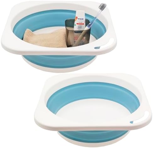 2 Pack Collapsible Plastic Wash Basin 5L, Kitchen Dishpan, Floding Small Bathtub by ANNIYA