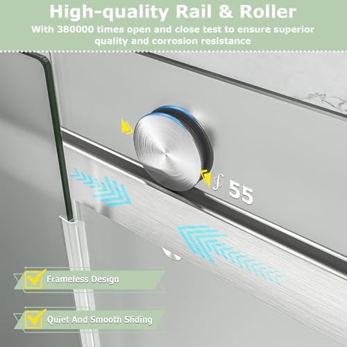 Frameless Double Sliding Frosted Shower Door 55-60" x 76" - Image 5